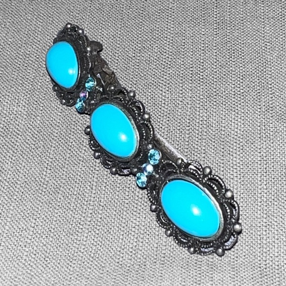 Triple Faux Turquoise Oval Large Spring Barrette - Picture 2 of 4